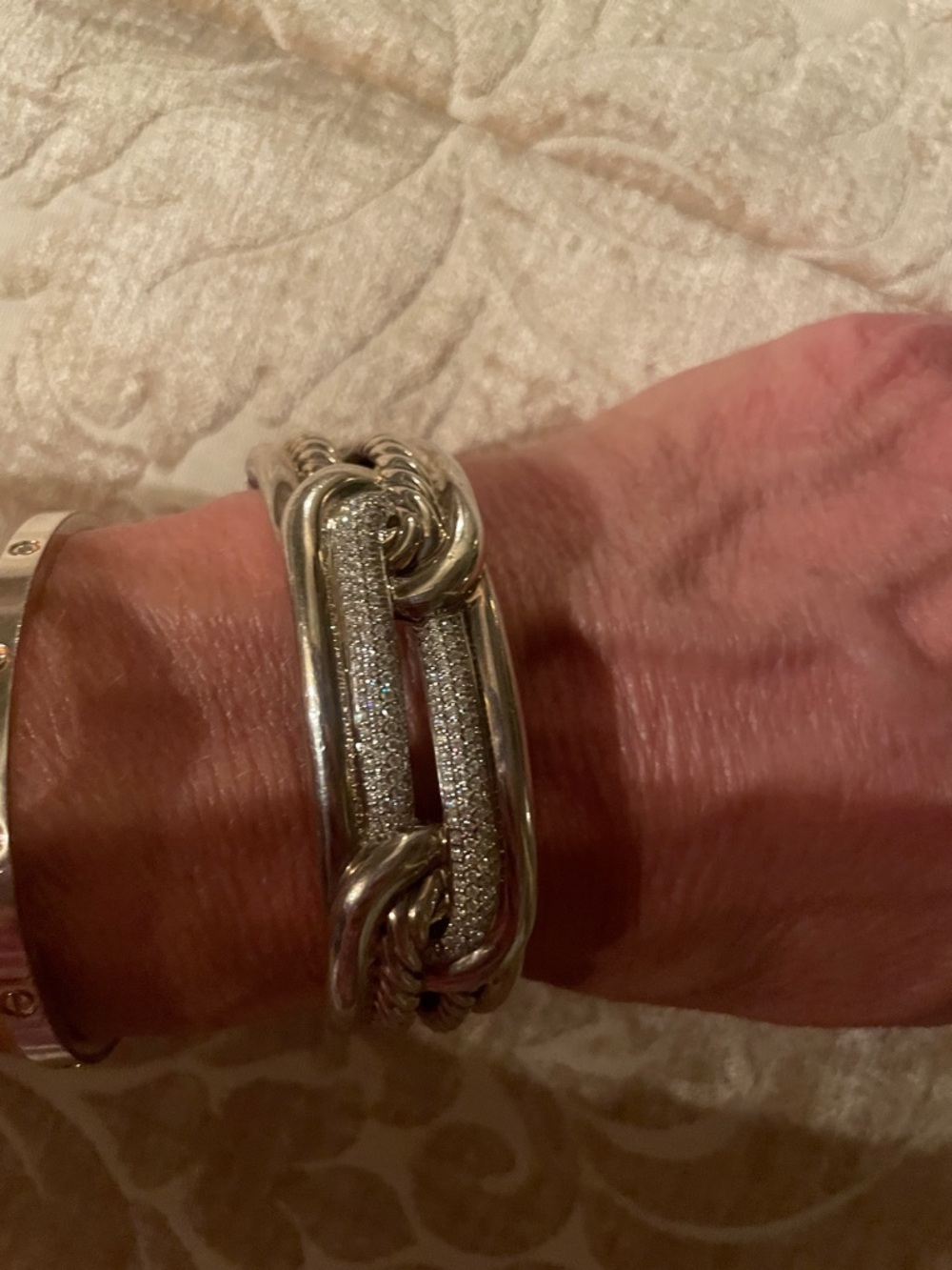 David Yurman Silver metal Pave diamond beautiful Cable bracelet - Picture 10 of 10